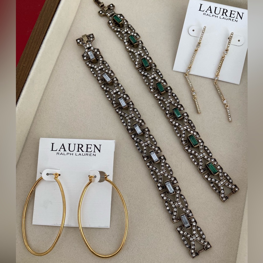Lauren Ralph Lauren Gold Tone Earrings & J.Crew Resin Bracelet Set NWT